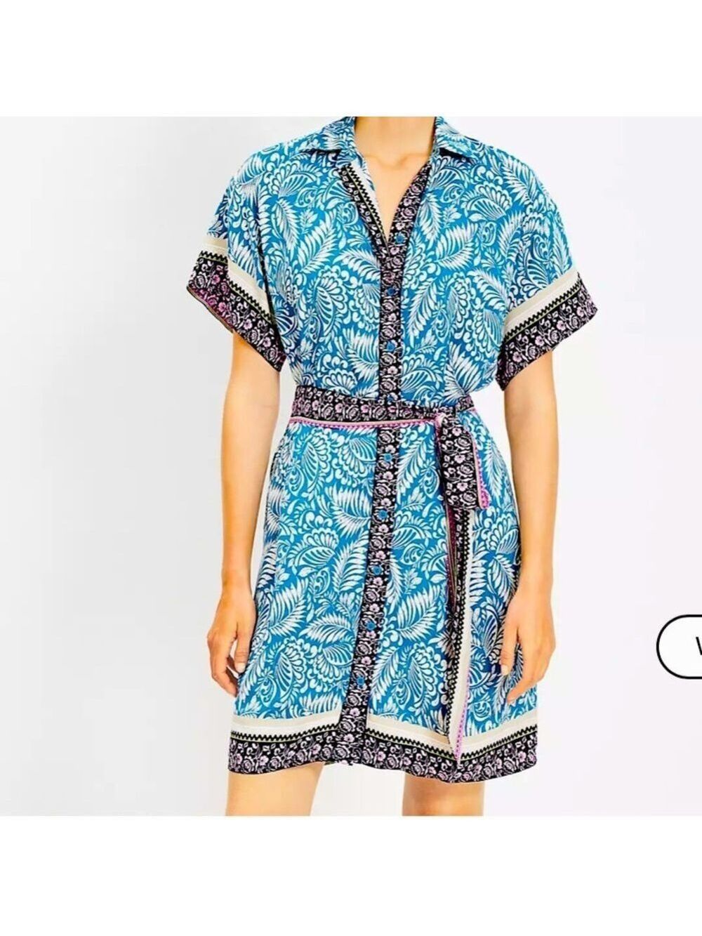 Blue  Print shirt Dress with Belt. Loft. Gives ‘white lotus’ vibes! 🌴🌴🌴🌴 size 14